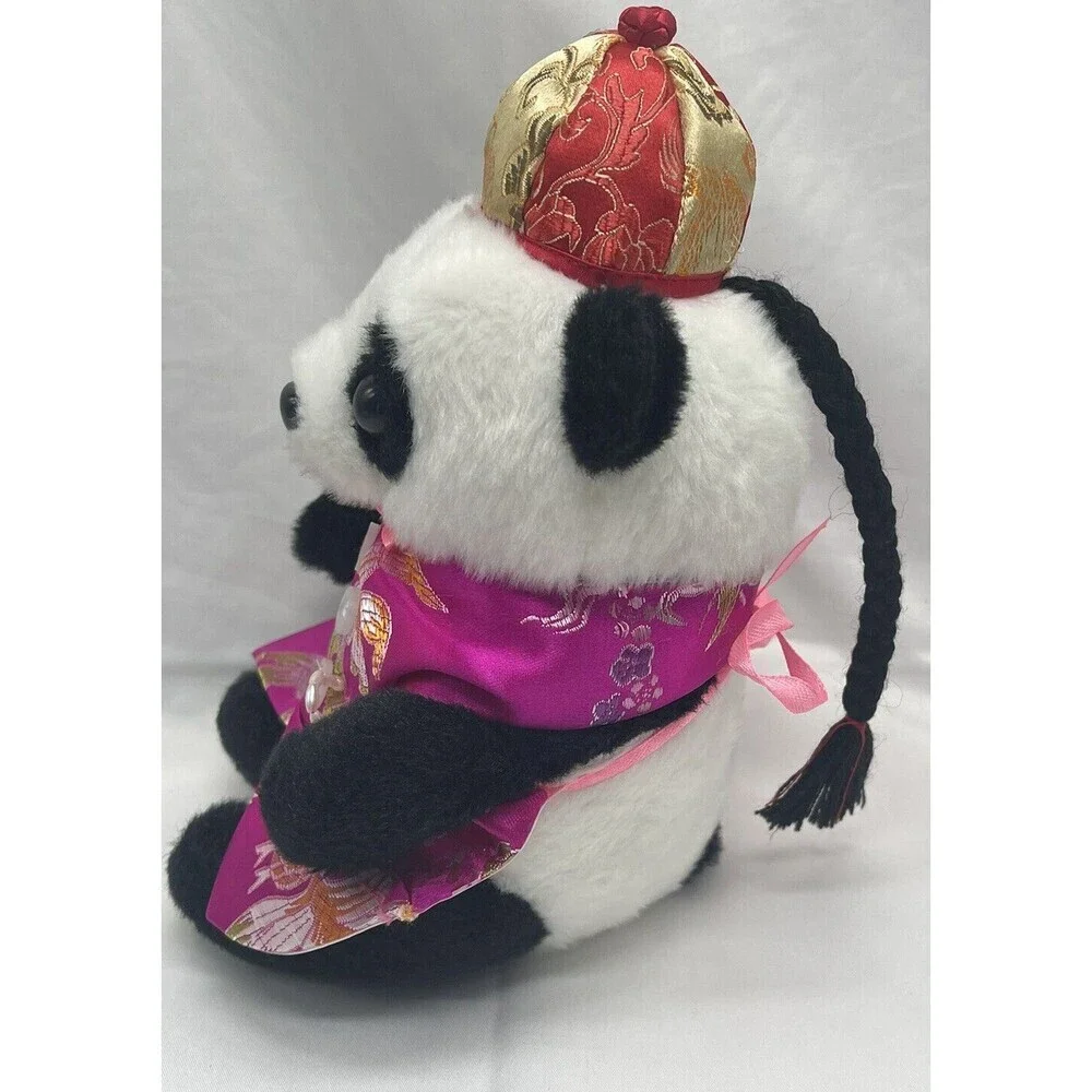 Panda Bear With Pink Tang Suit Gold Red Hat  Plush Stuffed Animal Soft Toy 7''